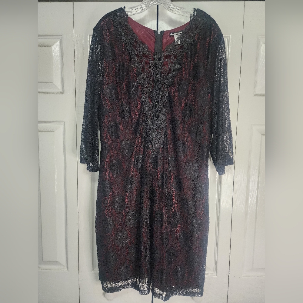 🩷 Charlotte Russe Black Lace and Burgundy Overlay Dress Size 3XL 🩷